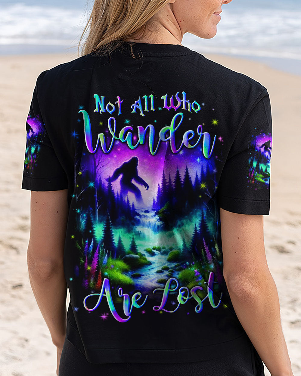 BLISSCORNERS NOT ALL WHO WANDER ARE LOST BIGFOOT COLORFUL ALL OVER PRINT