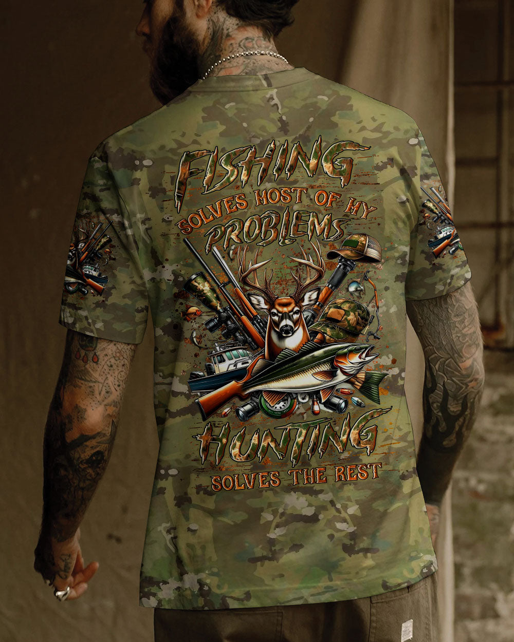 BLISSCORNERS FISHING SOLVES MOST OF MY PROBLEMS HUNTING ALL OVER PRINT