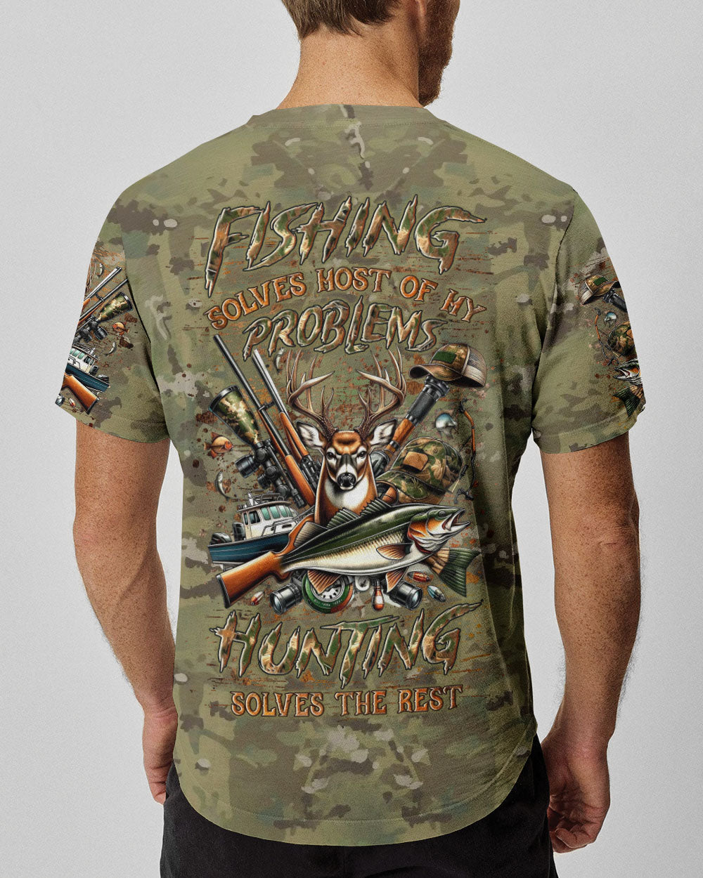 BLISSCORNERS FISHING SOLVES MOST OF MY PROBLEMS HUNTING ALL OVER PRINT