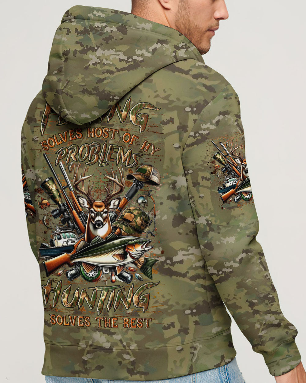 BLISSCORNERS FISHING SOLVES MOST OF MY PROBLEMS HUNTING ALL OVER PRINT