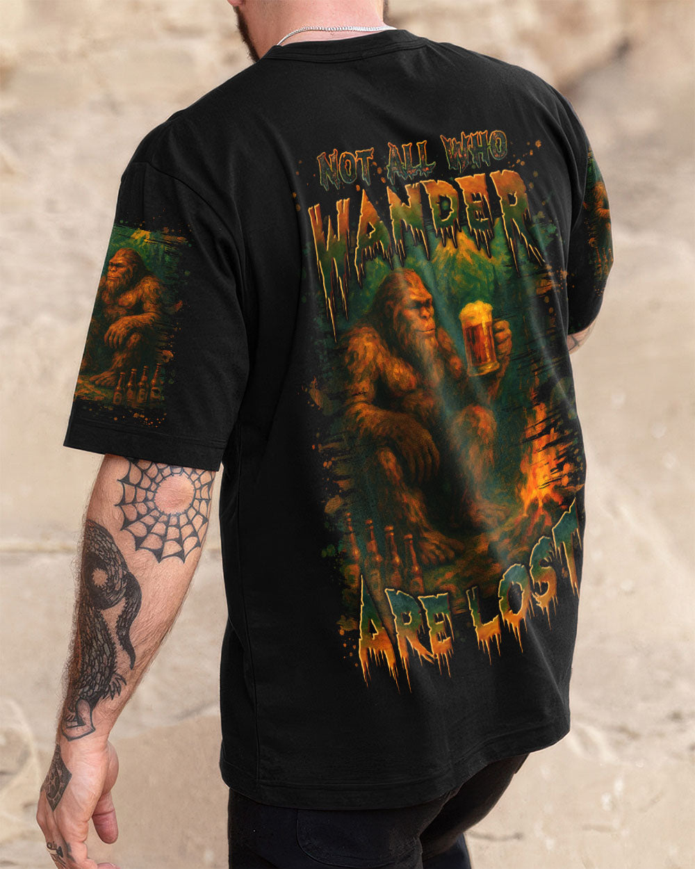 BLISSCORNERS NOT ALL WHO WANDER ARE LOST BIGFOOT COMPASS ALL OVER PRINT