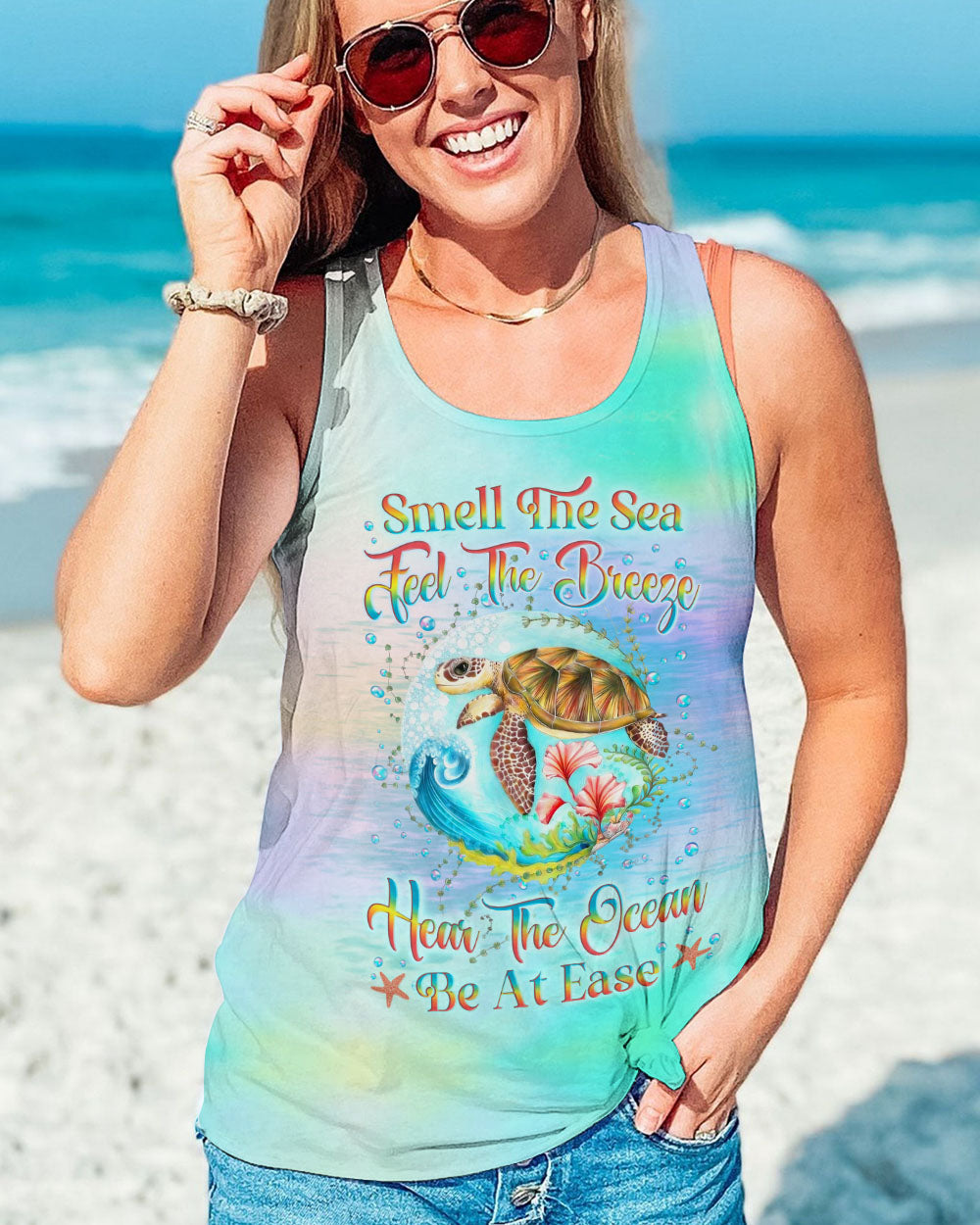 BLISSCORNERS SMELL THE SEA FEEL THE BREEZE TURTLE ALL OVER PRINT