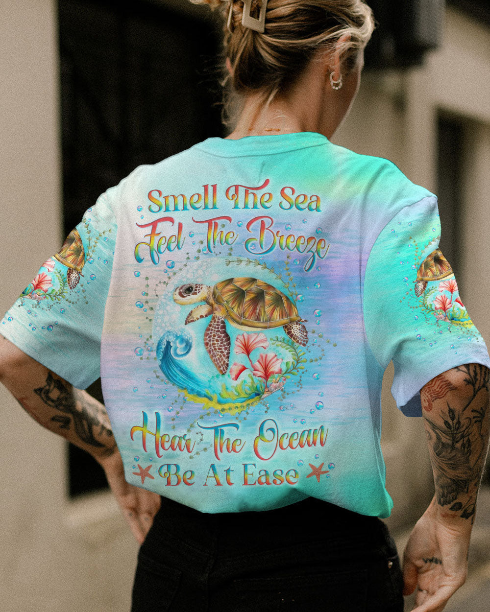 BLISSCORNERS SMELL THE SEA FEEL THE BREEZE TURTLE ALL OVER PRINT