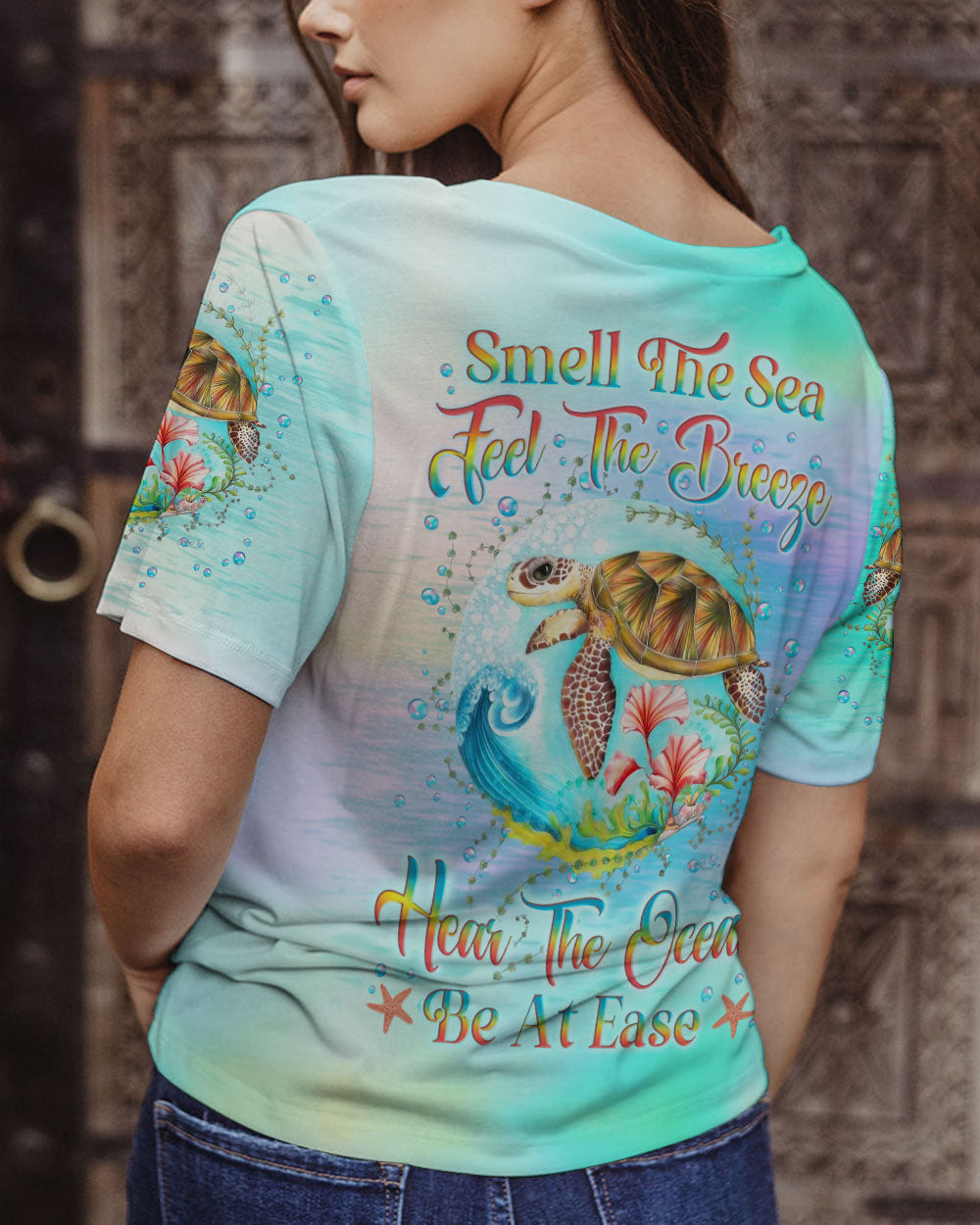 BLISSCORNERS SMELL THE SEA FEEL THE BREEZE TURTLE ALL OVER PRINT