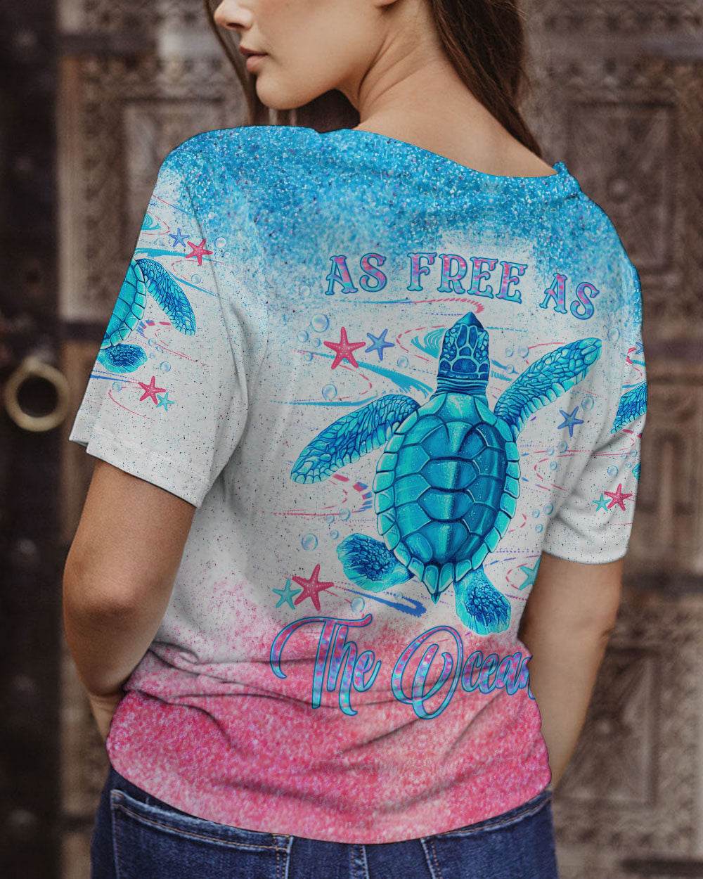 BLISSCORNERS AS FREE AS THE OCEAN TURTLE ALL OVER PRINT