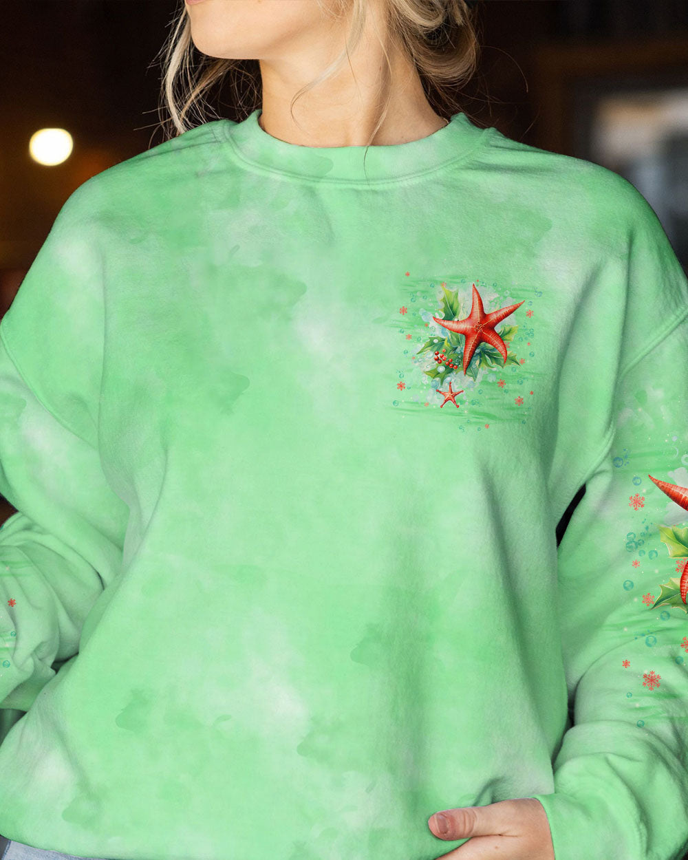 BLISSCORNERS STARFISH WISHES AND MISTLETOE KISSES CHRISTMAS ALL OVER PRINT