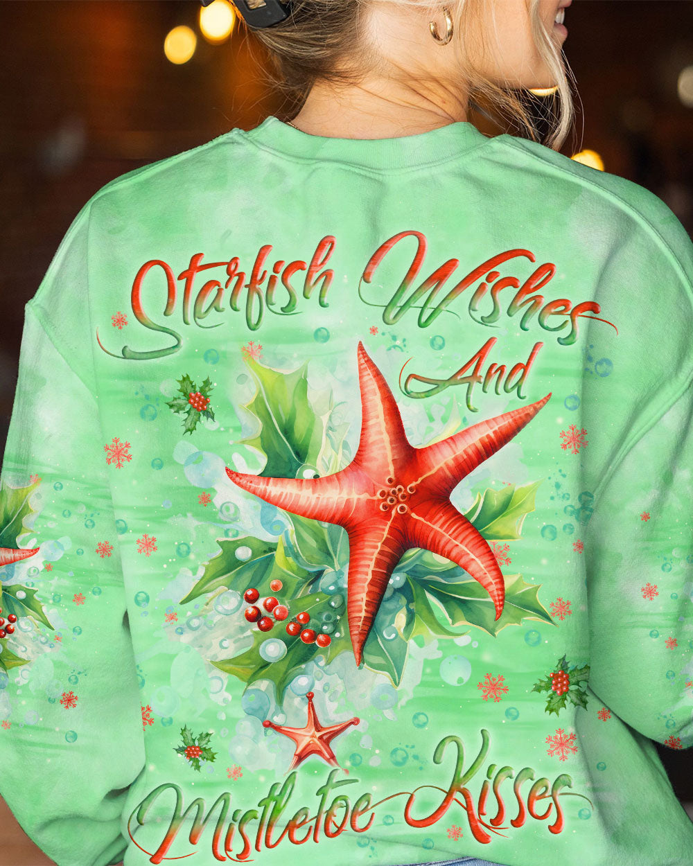 BLISSCORNERS STARFISH WISHES AND MISTLETOE KISSES CHRISTMAS ALL OVER PRINT