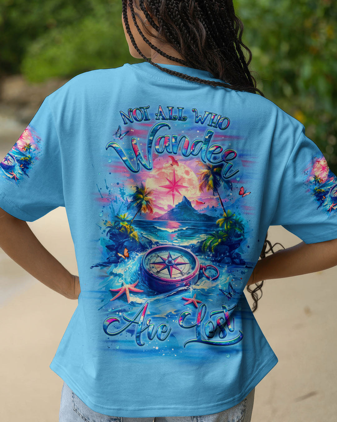 BLISSCORNERS NOT ALL WHO WANDER ARE LOST COMPASS BEACH ALL OVER PRINT