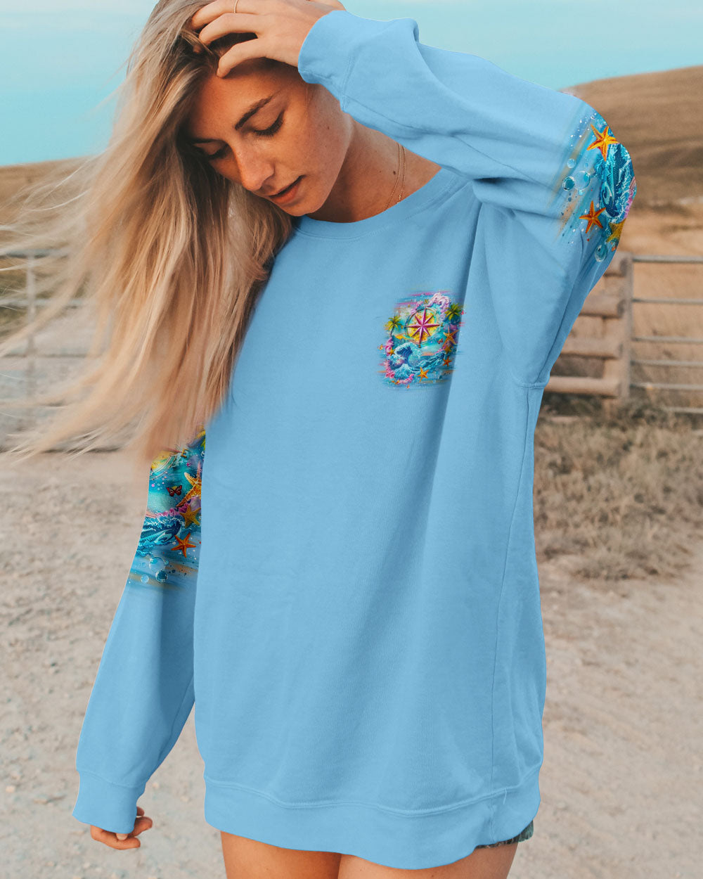 BLISSCORNERS SMELL THE SEA FEEL THE BREEZE COMPASS ALL OVER PRINT