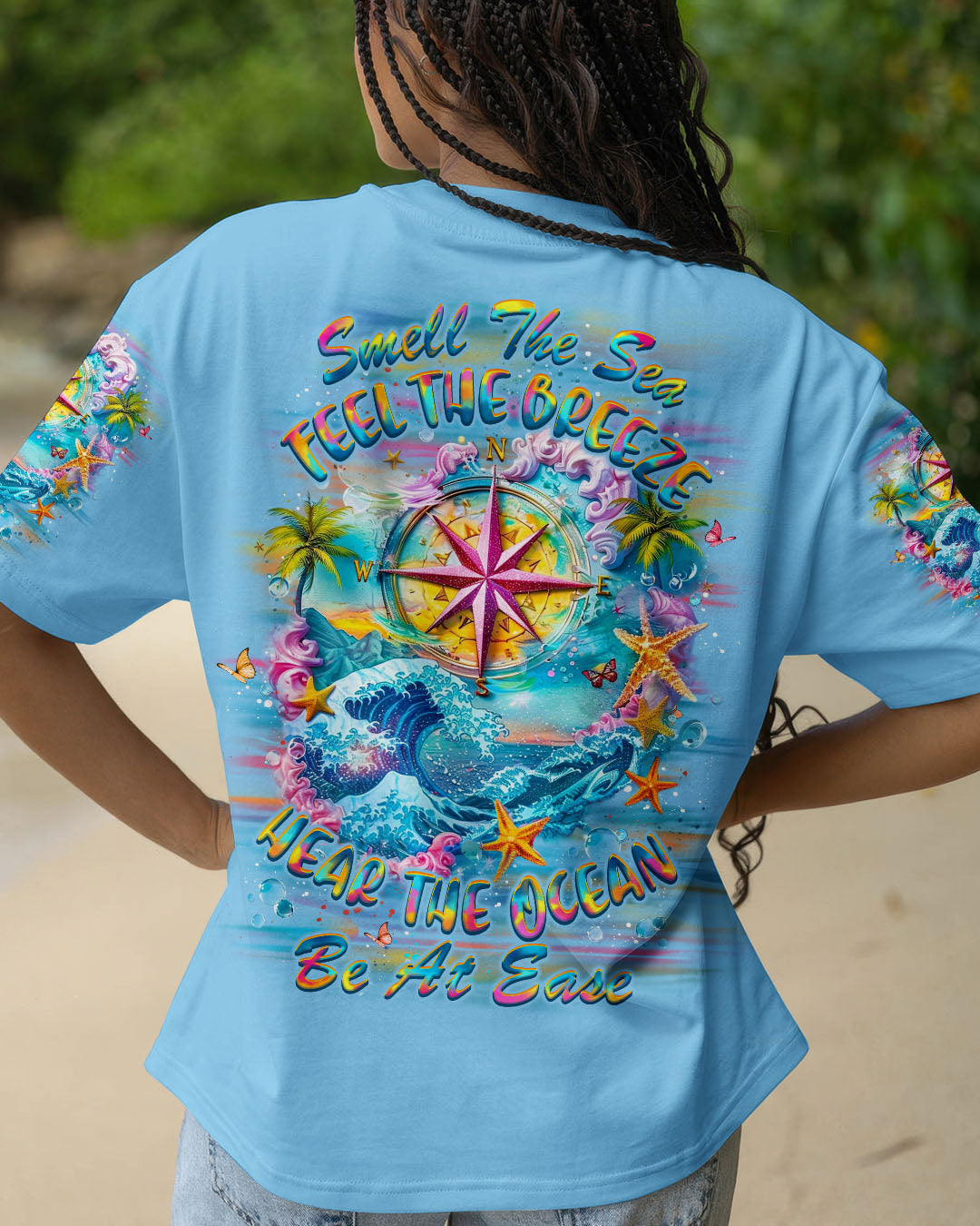 BLISSCORNERS SMELL THE SEA FEEL THE BREEZE COMPASS ALL OVER PRINT