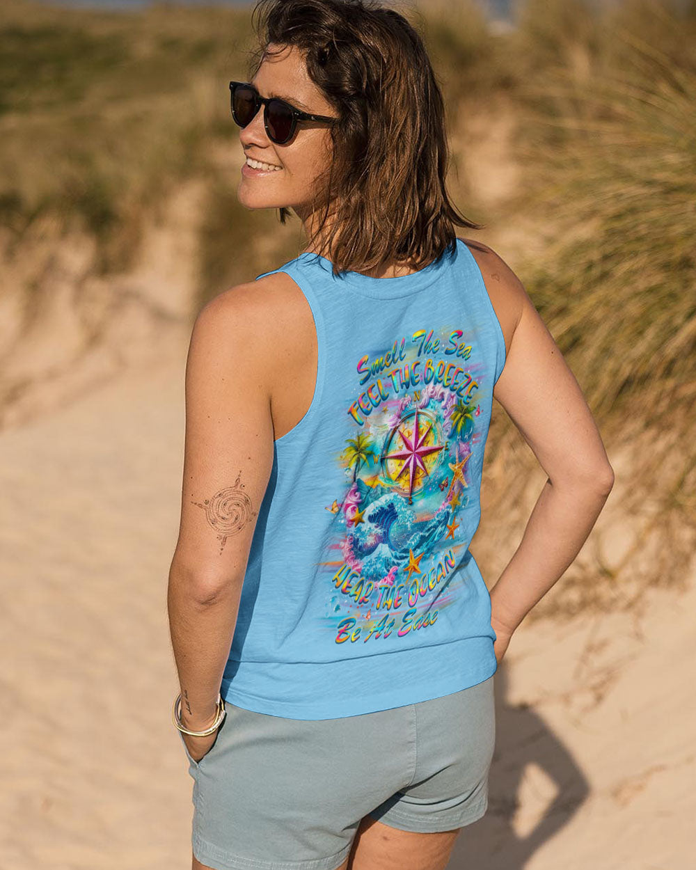 BLISSCORNERS SMELL THE SEA FEEL THE BREEZE COMPASS ALL OVER PRINT