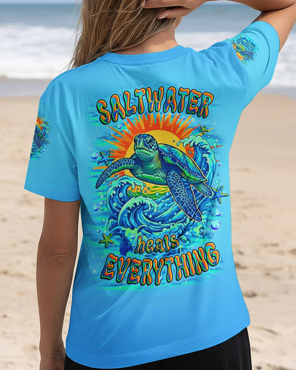 BLISSCORNERS SALTWATER HEALS EVERYTHING TURTLE ALL OVER PRINT