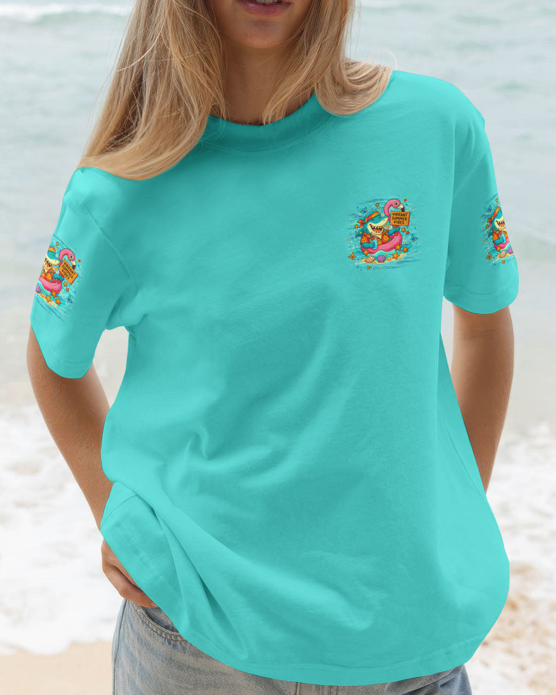 BLISSCORNERS DON'T WORRY BEACH HAPPY SHARK ALL OVER PRINT