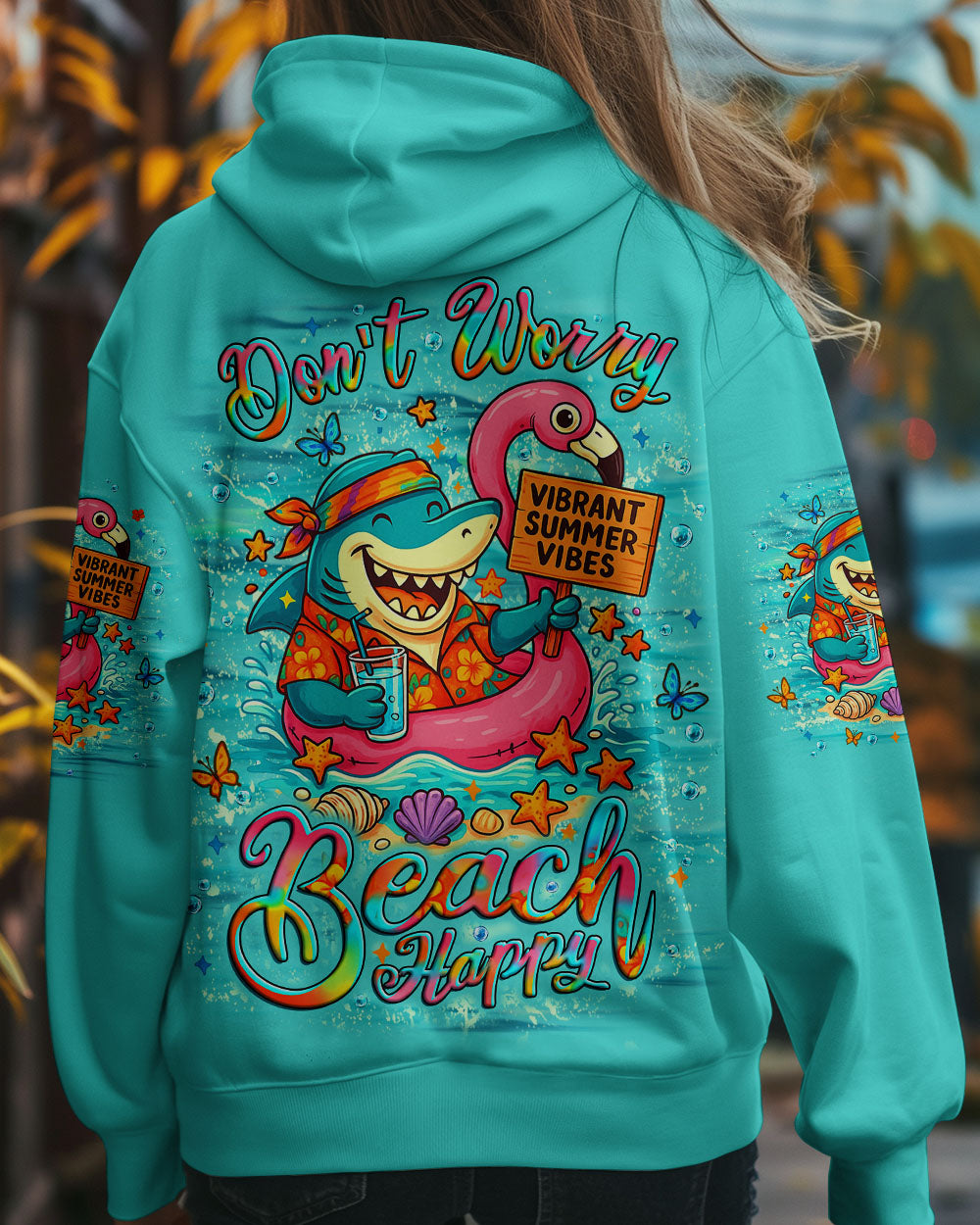 BLISSCORNERS DON'T WORRY BEACH HAPPY SHARK ALL OVER PRINT