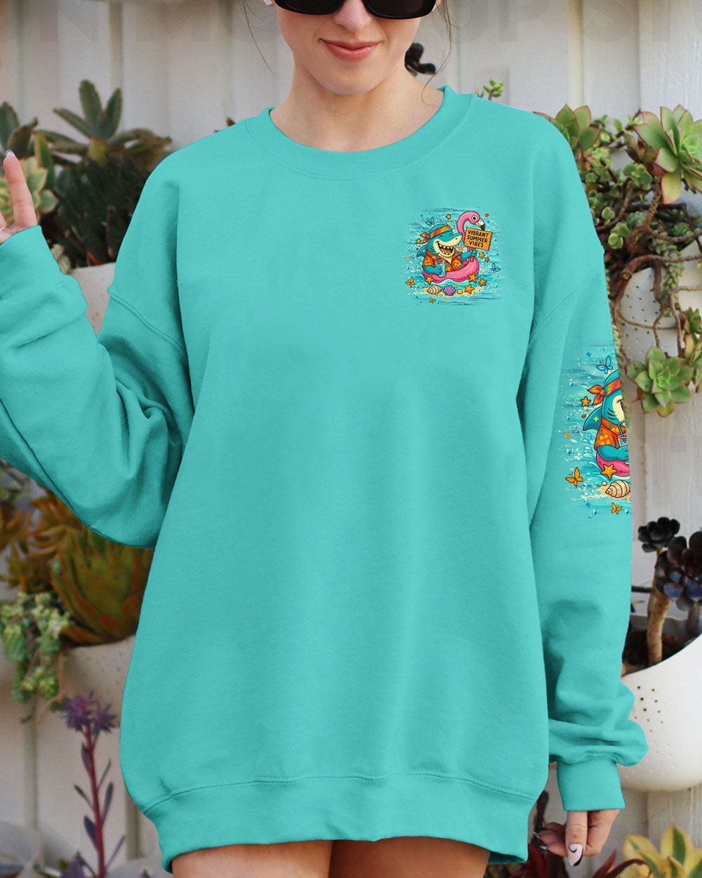 BLISSCORNERS DON'T WORRY BEACH HAPPY SHARK ALL OVER PRINT