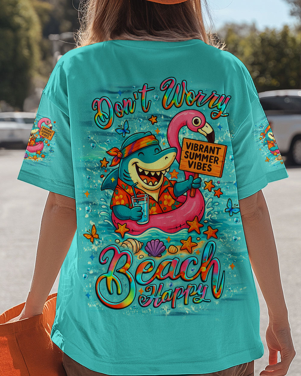 BLISSCORNERS DON'T WORRY BEACH HAPPY SHARK ALL OVER PRINT