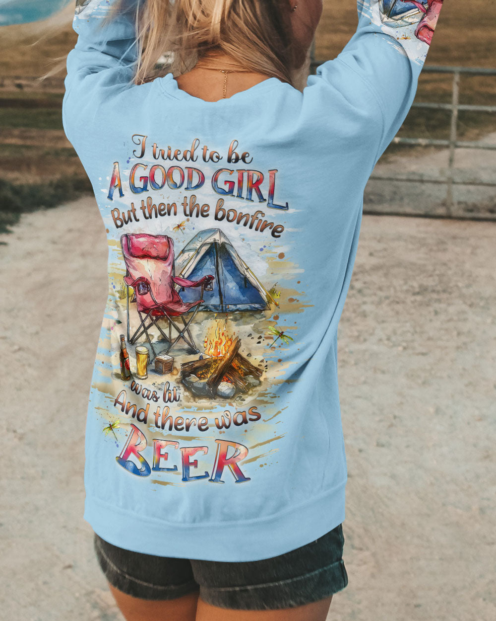 BLISSCORNERS I TRIED TO BE A GOOD GIRL BORNFIRE BEER ALL OVER PRINT