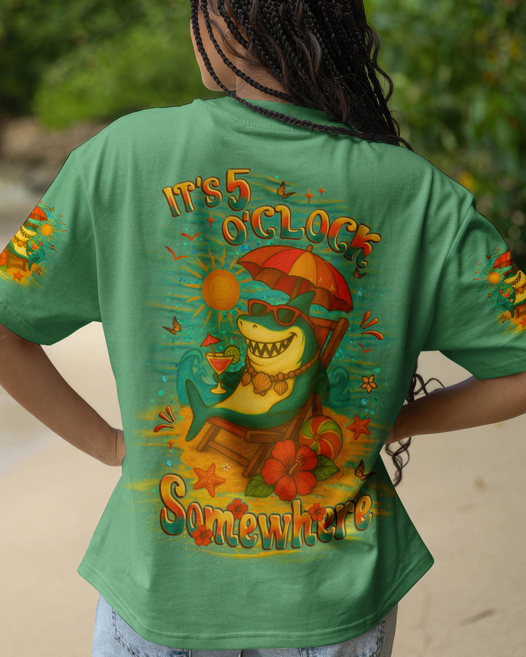 BLISSCORNERS IT'S 5 O'CLOCK SOMEWHERE SHARK ALL OVER PRINT
