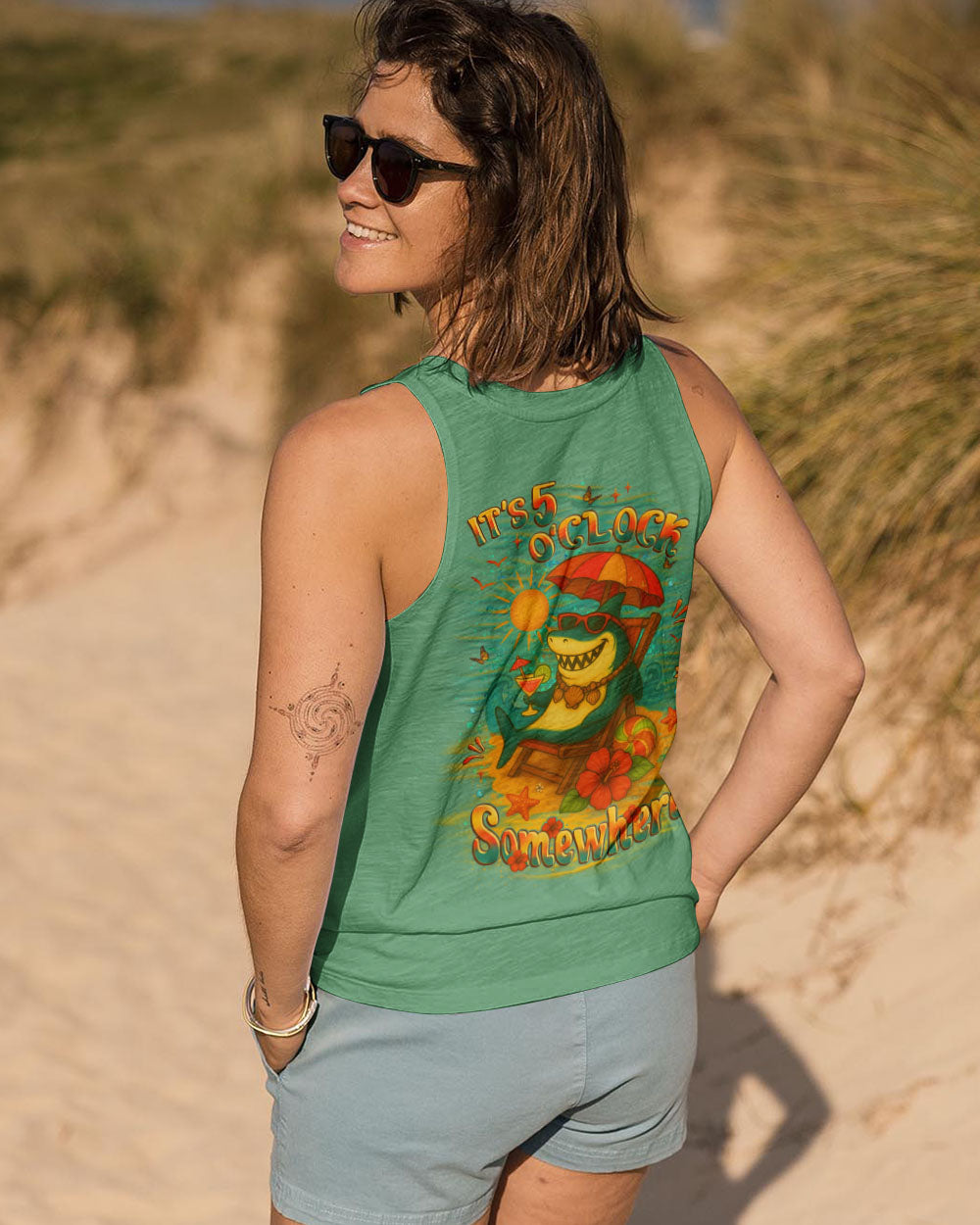 BLISSCORNERS IT'S 5 O'CLOCK SOMEWHERE SHARK ALL OVER PRINT