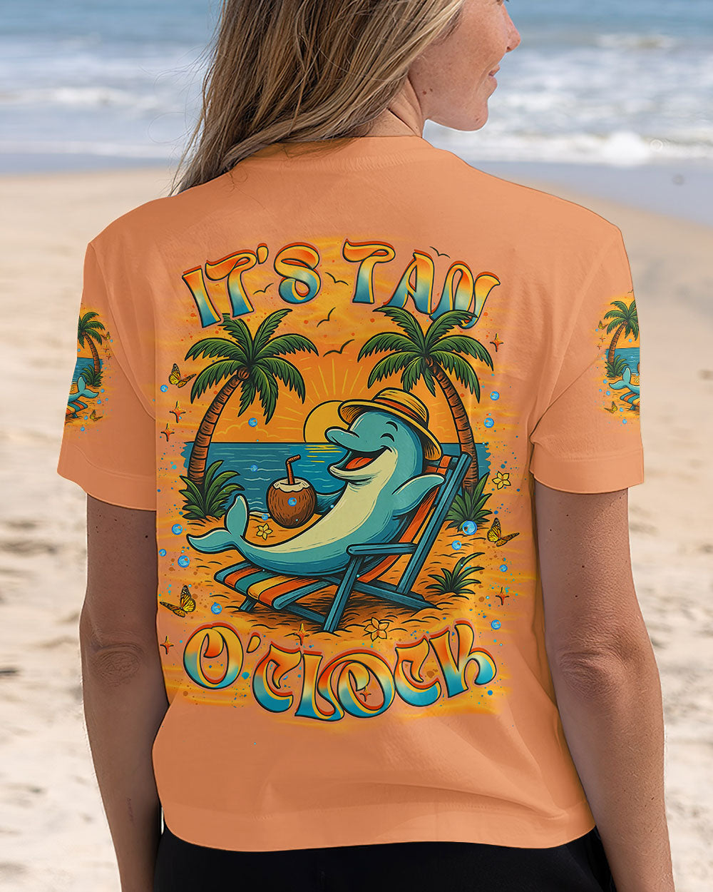 BLISSCORNERS IT'S TAN O'CLOCK FUNNY SHARK ALL OVER PRINT