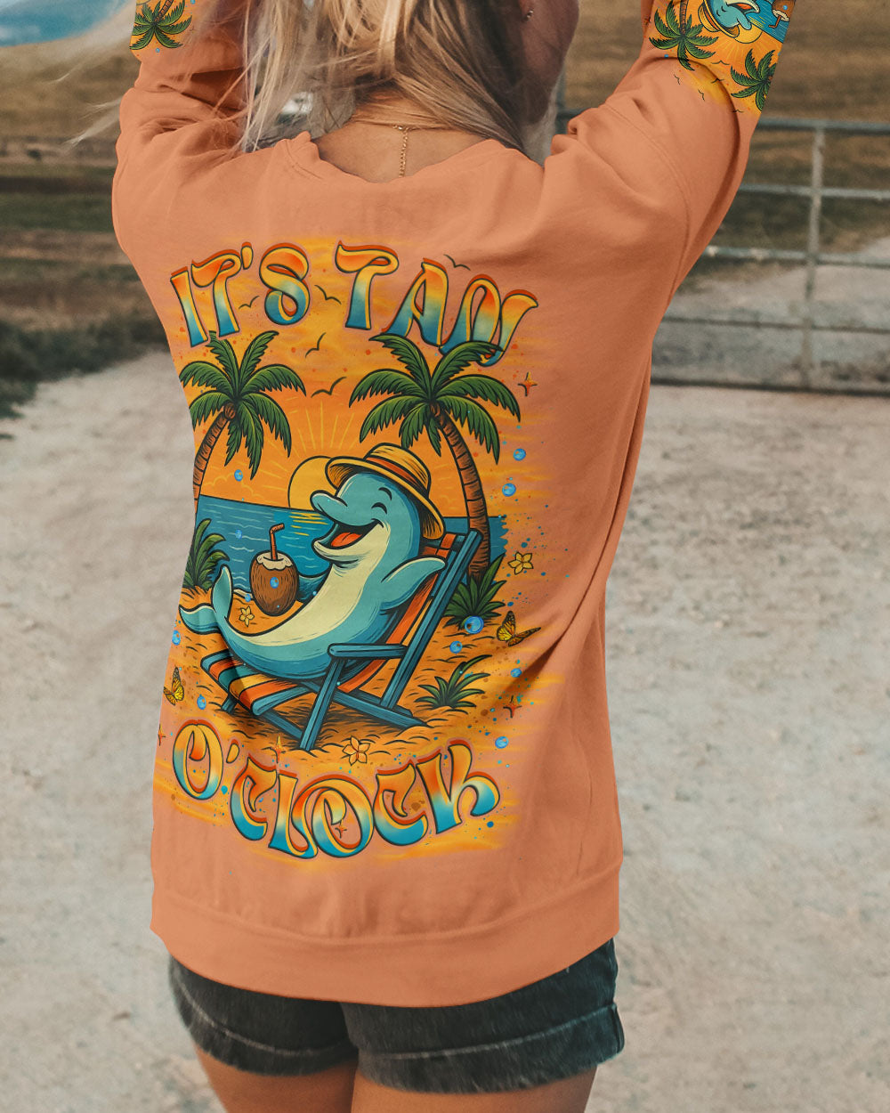 BLISSCORNERS IT'S TAN O'CLOCK FUNNY SHARK ALL OVER PRINT