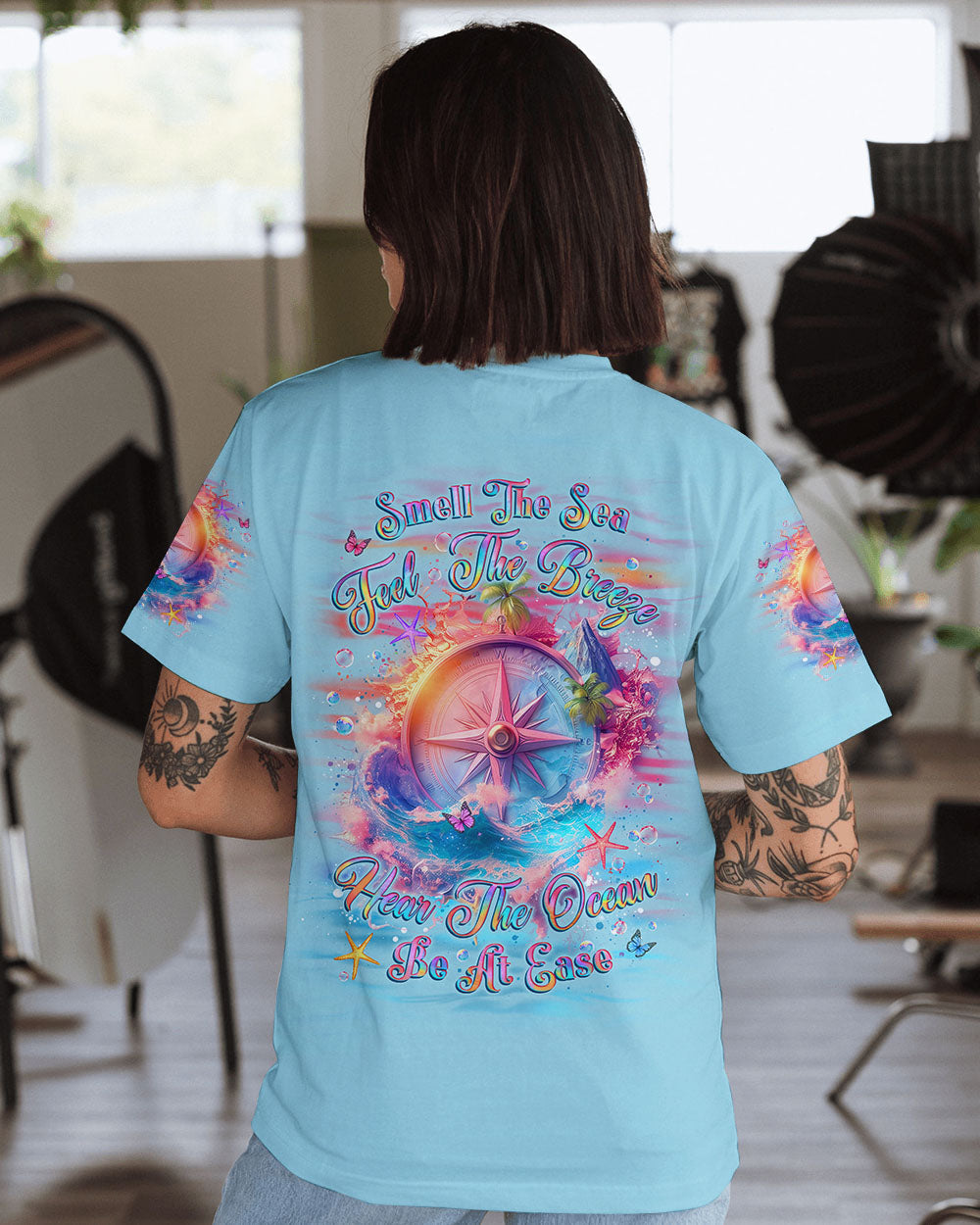 BLISSCORNERS SMELL THE SEA FEEL THE BREEZE COMPASS ALL OVER PRINT