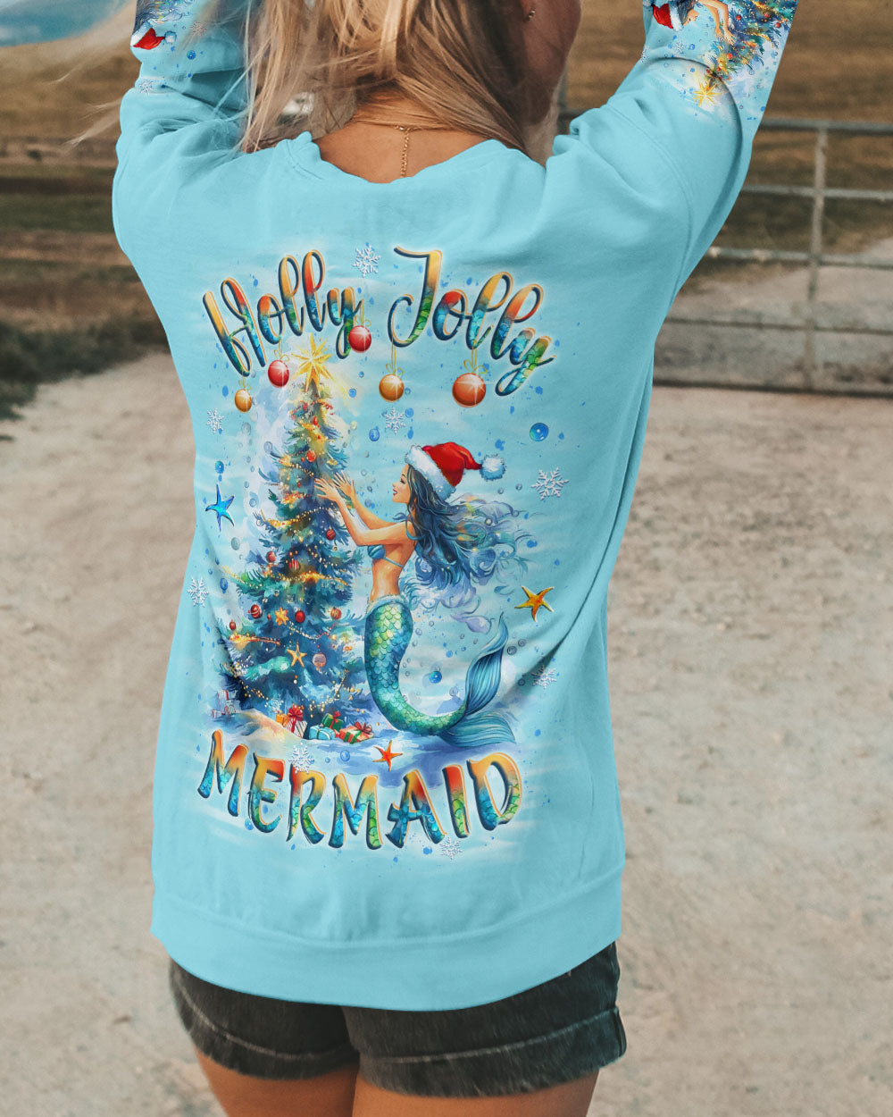 BLISSCORNERS HOLLY JOLLY MERMAID CHRISTMAS ALL OVER PRINT