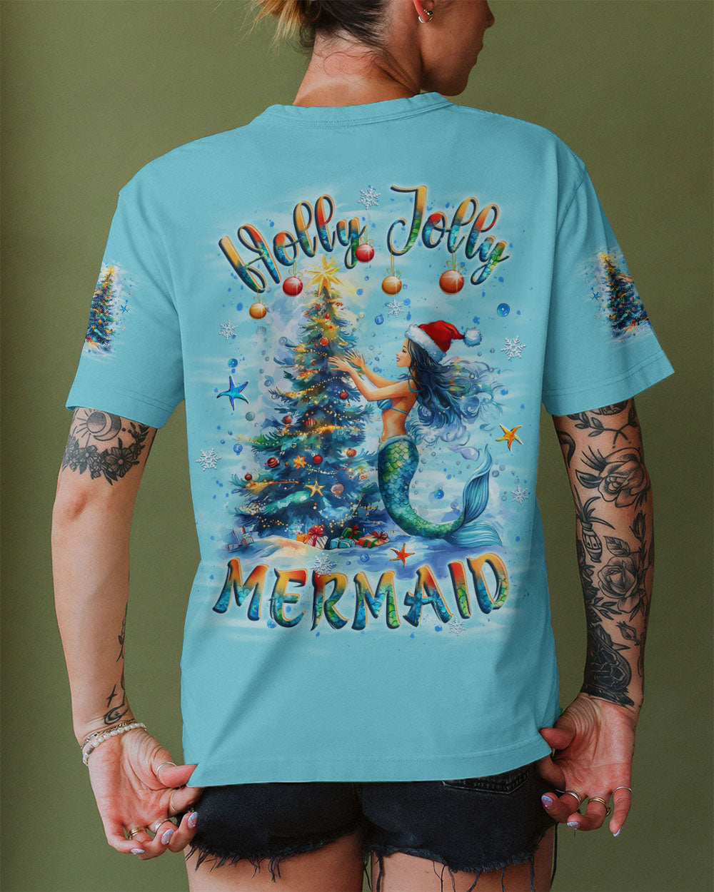 BLISSCORNERS HOLLY JOLLY MERMAID CHRISTMAS ALL OVER PRINT