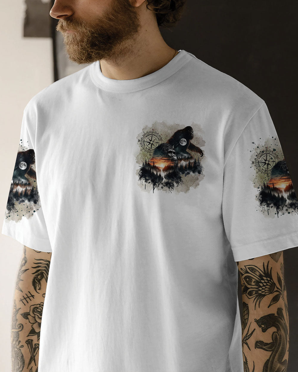BLISSCORNERS NOT ALL WHO WANDER ARE LOST BIGFOOT COMPASS ALL OVER PRINT