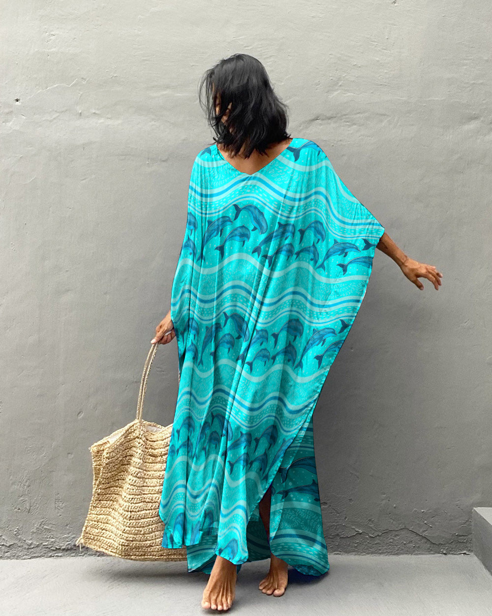 BLISSCORNERS DOLPHIN WAVES KAFTAN DRESS