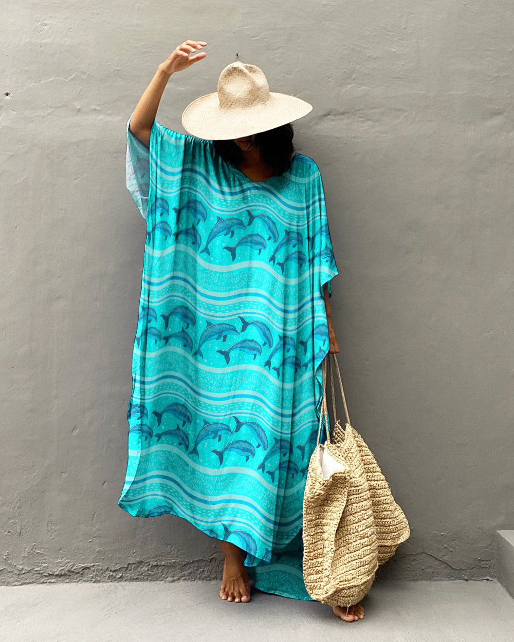 BLISSCORNERS DOLPHIN WAVES KAFTAN DRESS