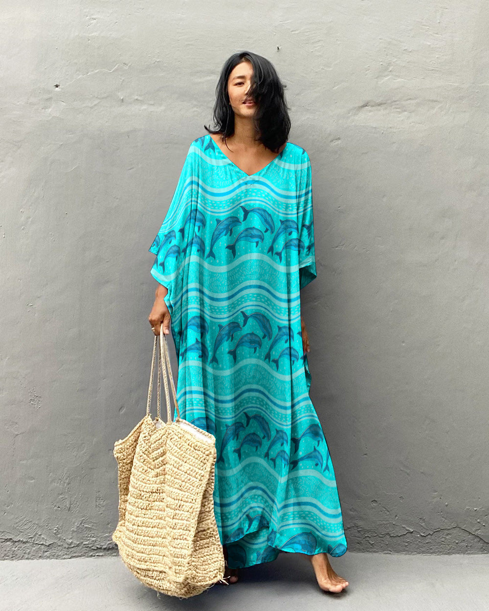 BLISSCORNERS DOLPHIN WAVES KAFTAN DRESS