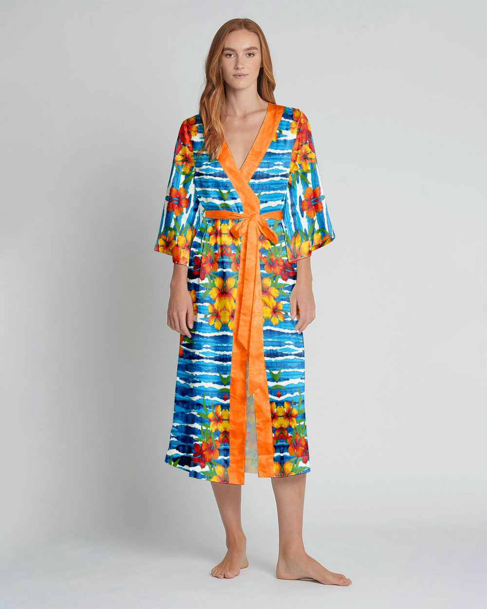 BLISSCORNERS HIBISCUS WAVES KIMONO ROBE