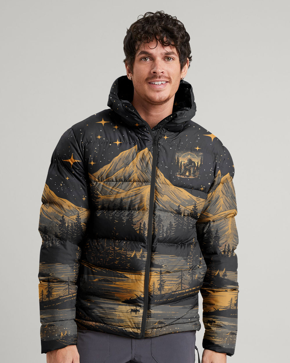 BLISSCORNERS NOT ALL WHO WANDER ARE LOST BIGFOOT COMPASS PUFFER JACKET