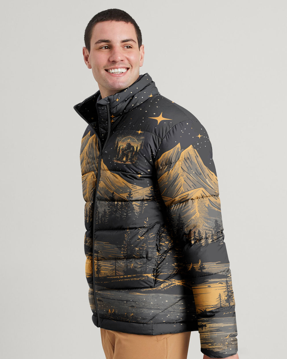 BLISSCORNERS NOT ALL WHO WANDER ARE LOST BIGFOOT COMPASS PUFFER JACKET