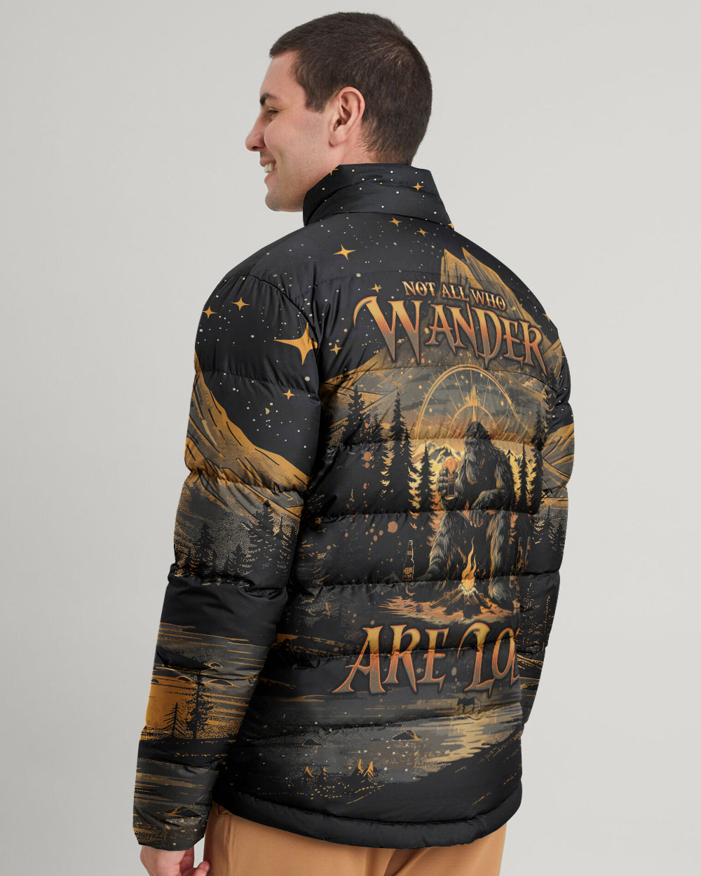 BLISSCORNERS NOT ALL WHO WANDER ARE LOST BIGFOOT COMPASS PUFFER JACKET