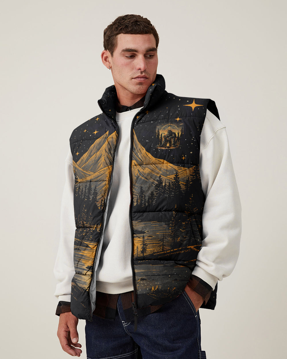 BLISSCORNERS NOT ALL WHO WANDER ARE LOST BIGFOOT COMPASS PUFFER JACKET