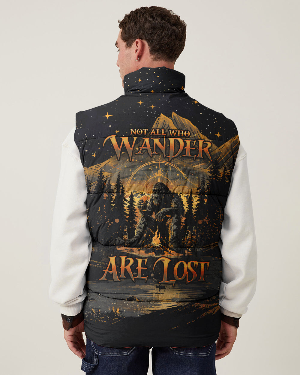 BLISSCORNERS NOT ALL WHO WANDER ARE LOST BIGFOOT COMPASS PUFFER JACKET