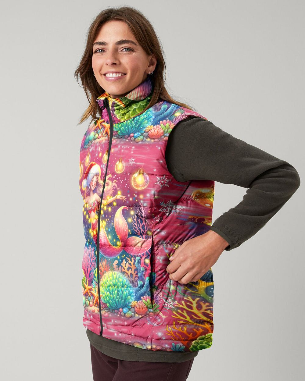 BLISSCORNERS HOLLY JOLLY MERMAID CHRISTMAS PUFFER JACKET
