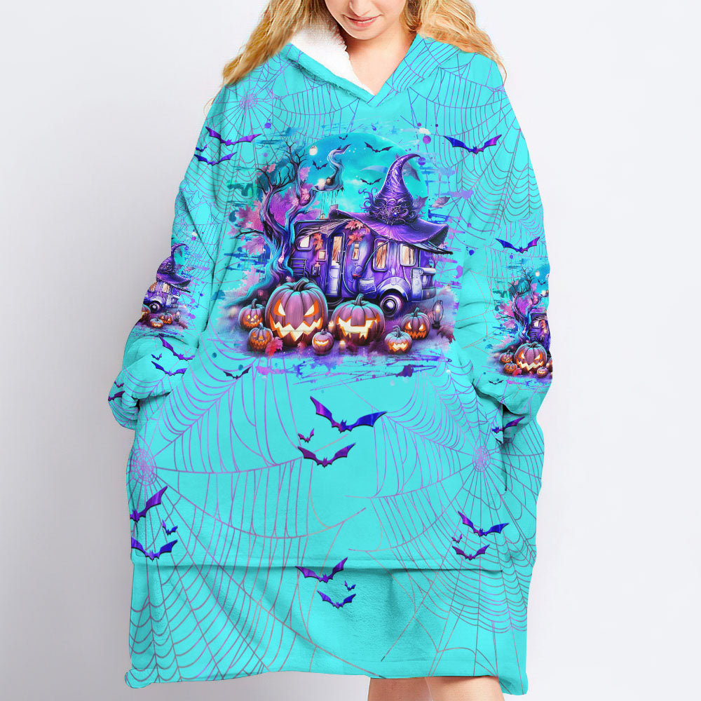 BLISSCORNERS MY BROOM BROKE SO NOW HALLOWEEN CAMPING SHERPA BLANKET HOODIE