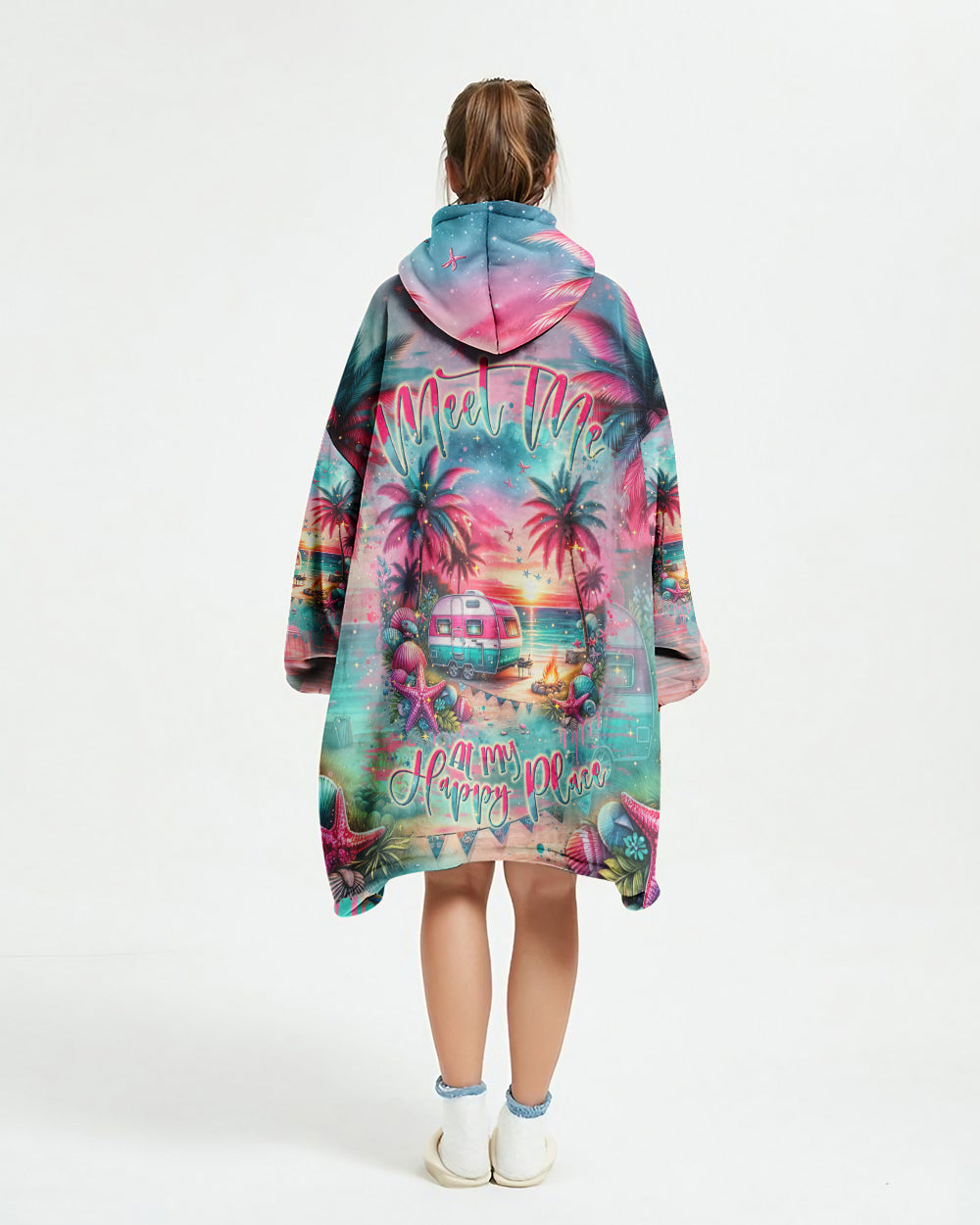 BLISSCORNERS MEET ME AT MY HAPPY PLACE  SHERPA BLANKET HOODIE