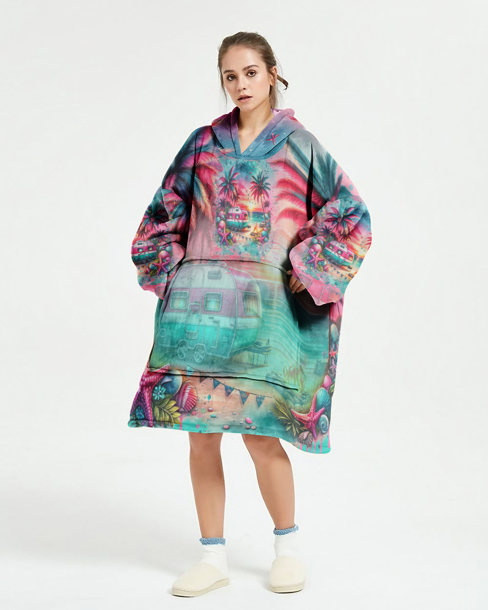 BLISSCORNERS MEET ME AT MY HAPPY PLACE  SHERPA BLANKET HOODIE
