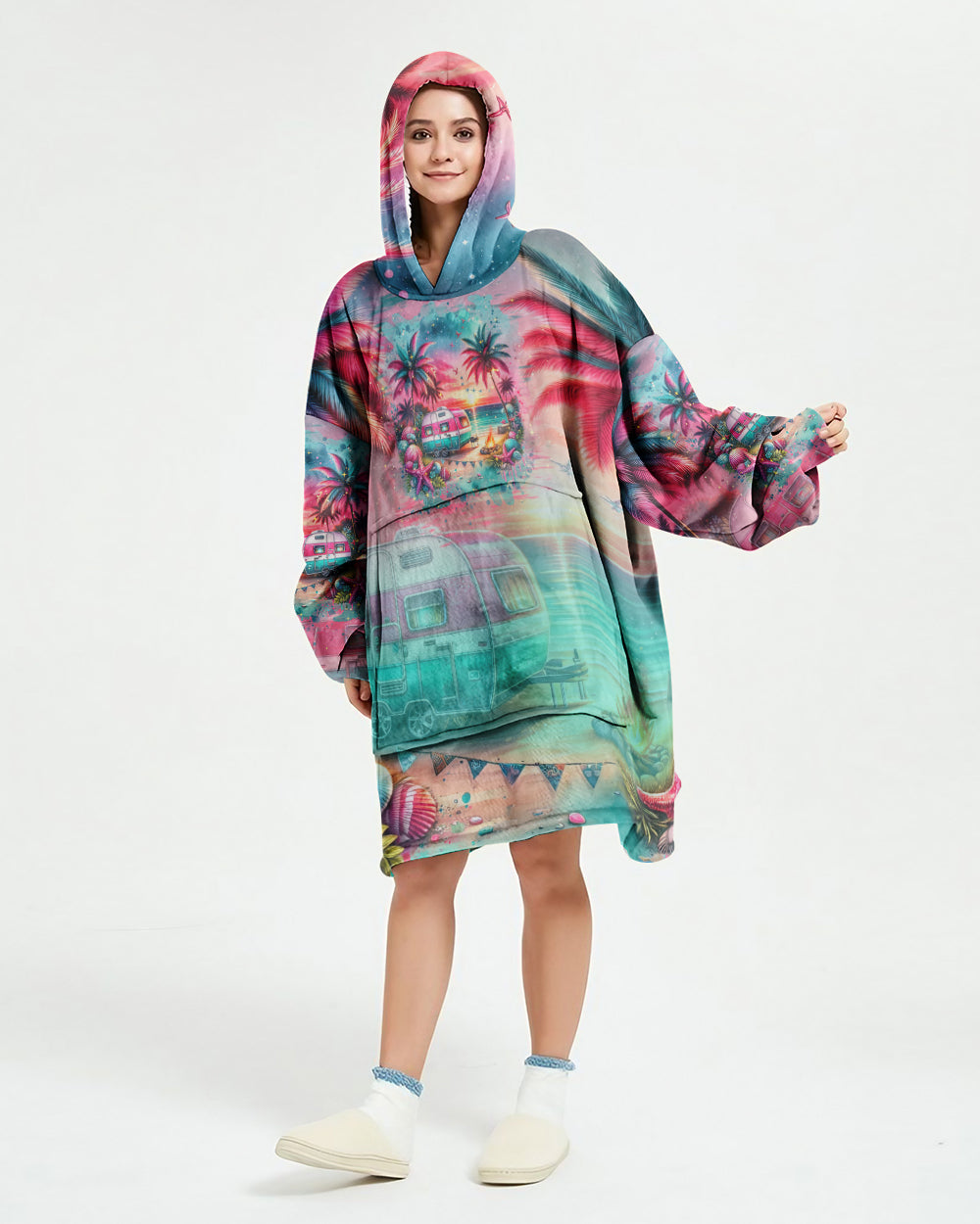 BLISSCORNERS MEET ME AT MY HAPPY PLACE  SHERPA BLANKET HOODIE