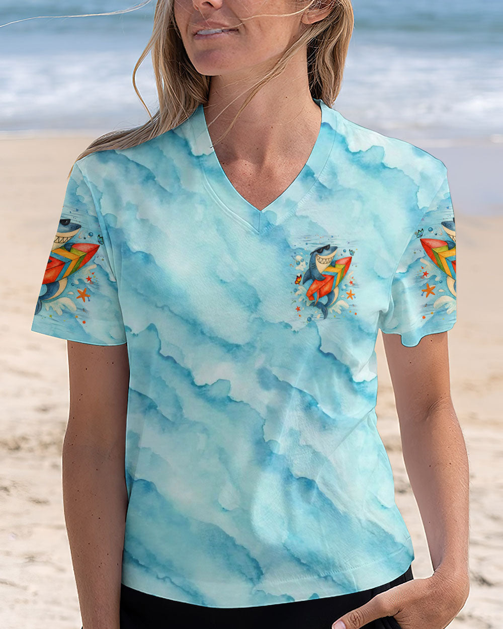 BLISSCORNERS CATCH THE WAVES STAY COOL HAVE FUN SHARK ALL OVER PRINT