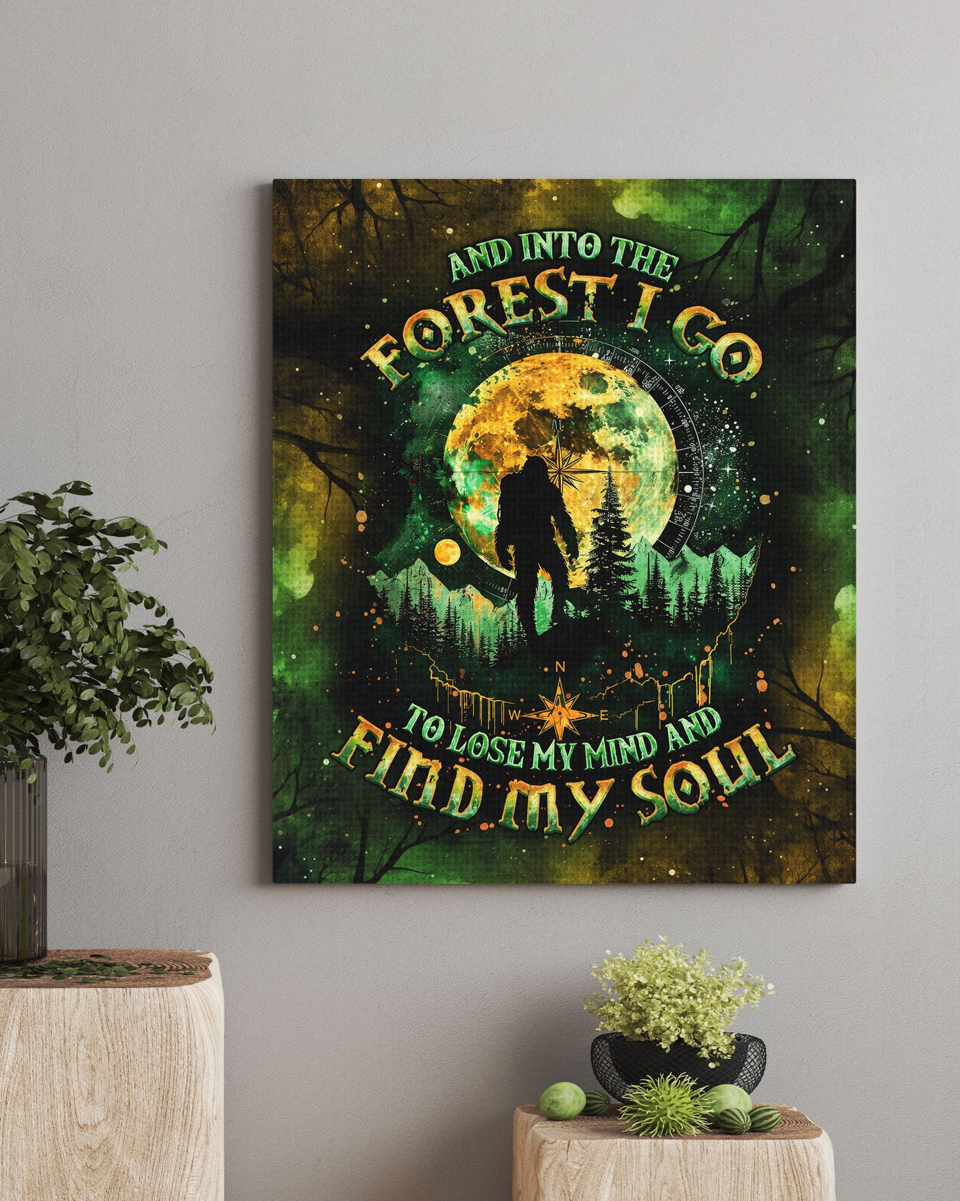 BLISSCORNERS AND INTO THE FOREST I GO BIGFOOT CANVAS