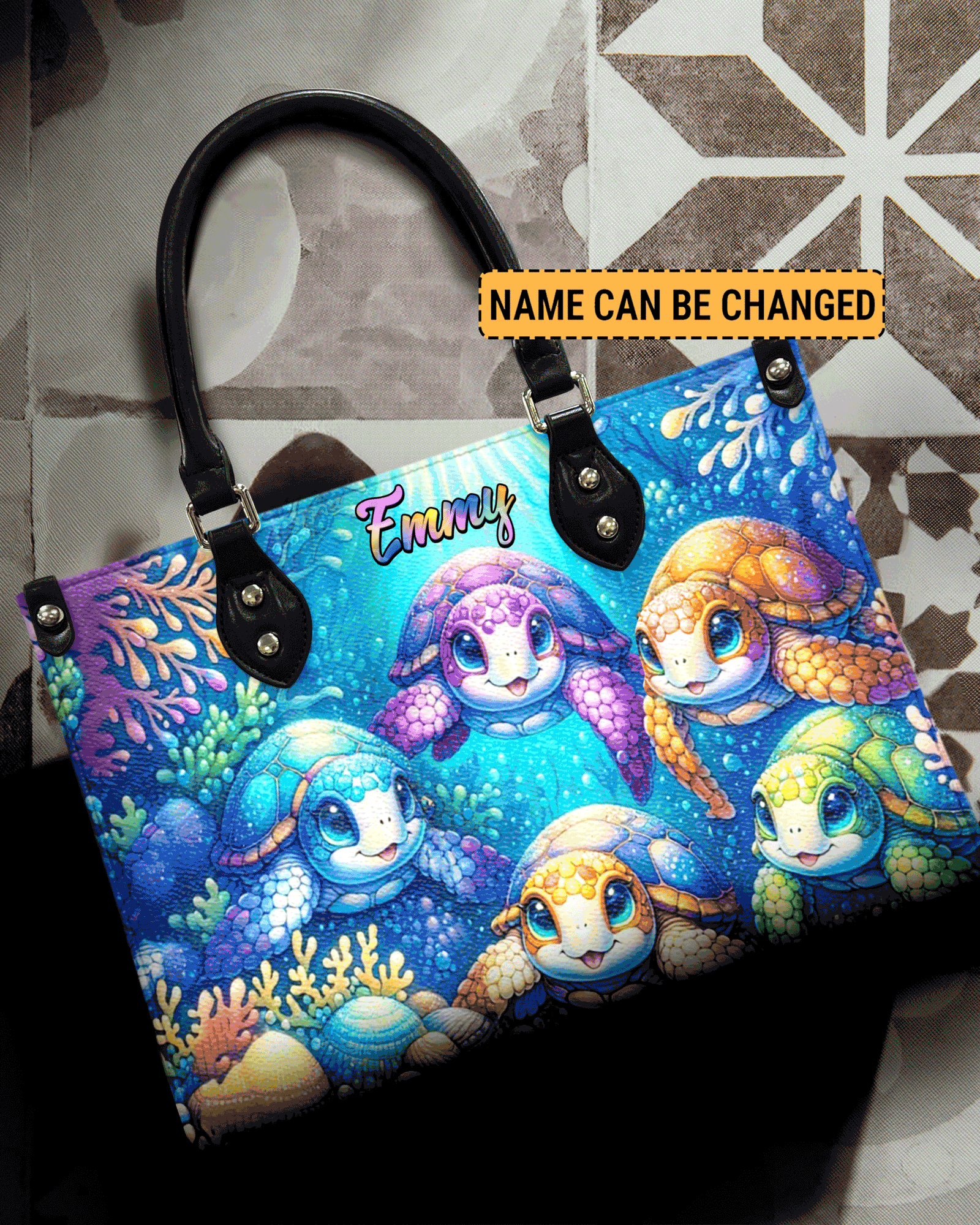 BLISSCORNERS OCEAN TURTLES LEATHER HANDBAG