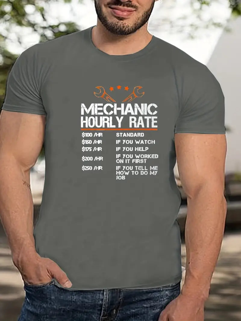Blisscorners Funny Mechanic Hourly Rate Print T-Shirt, Gift for Mechanic Fathers, Tops As Gifts, T-shirt For Summer