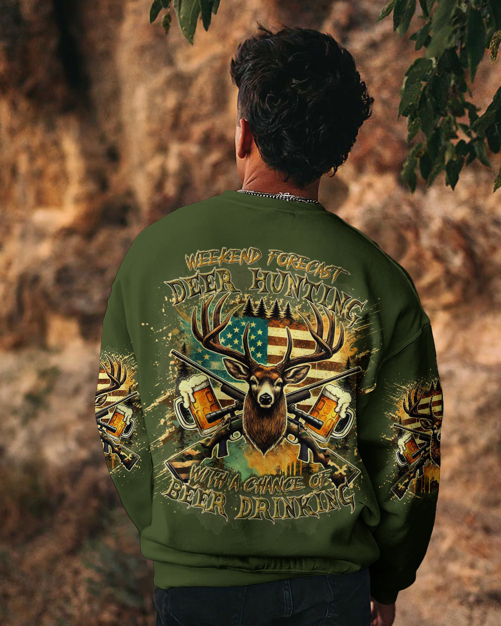 BLISSCORNERS WEEKEND FORECAST DEER HUNTING WITH A CHANCE OF BEER DRINKING ALL OVER PRINT