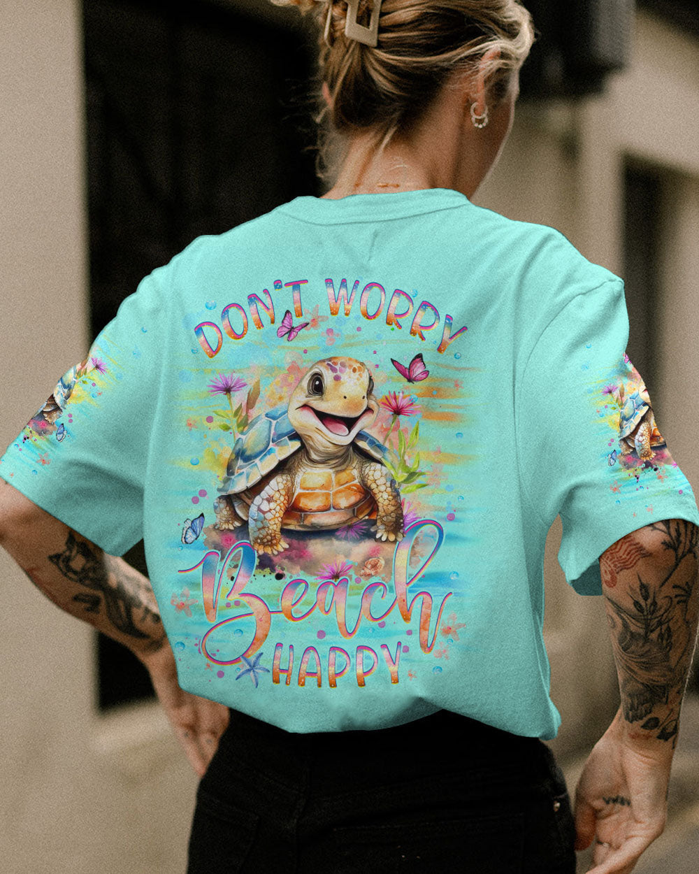 BLISSCORNERS DON'T WORRY BEACH HAPPY TURTLE ALL OVER PRINT