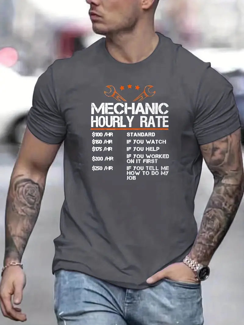 Blisscorners Funny Mechanic Hourly Rate Print T-Shirt, Gift for Mechanic Fathers, Tops As Gifts, T-shirt For Summer